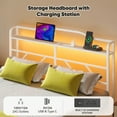 thumbnail image 4 of NISIEN King Size LED Bed Frame with Storage Headboard & Charging Station, Metal Platform Bed, White, 4 of 12