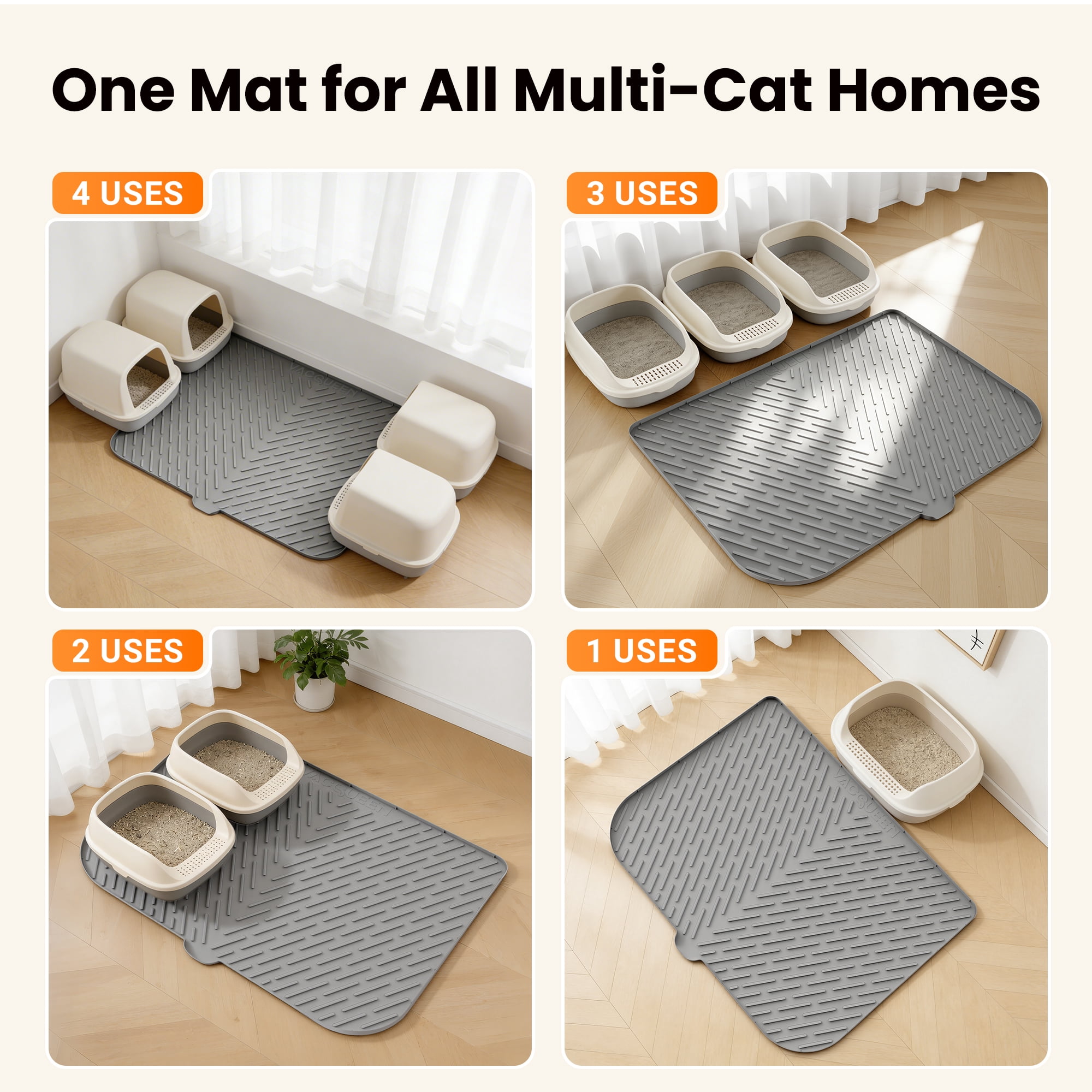 Vacqueen Silicone Waterproof/Urineproof & Non-Slip Rubber Cat Litter Mat with Lip, Large: 47.2 x 37.4 in