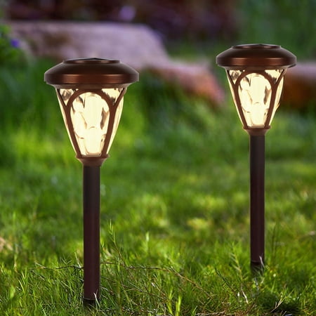 8pk Solar Light Pathway Outdoor Garden Brown Stake Walkway LED Warm White