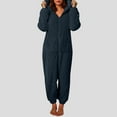 thumbnail image 2 of mgoYE Soft Onesie Pajamas for Women Sherpa Fuzzy Zipper Hooded One Piece Jumpsuit Warm Bottom Sleepwear with Pockets(Navy,L), 2 of 6