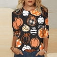 thumbnail image 2 of 3/4 Sleeve Halloween Top,2024 Halloween Women 3/4 Sleeve Tops Elbow Length Crewneck Cute Pumpkin Graphic Tshirt Three Quarter Sleeve Casual Blouse Tees Tunic, 2 of 5