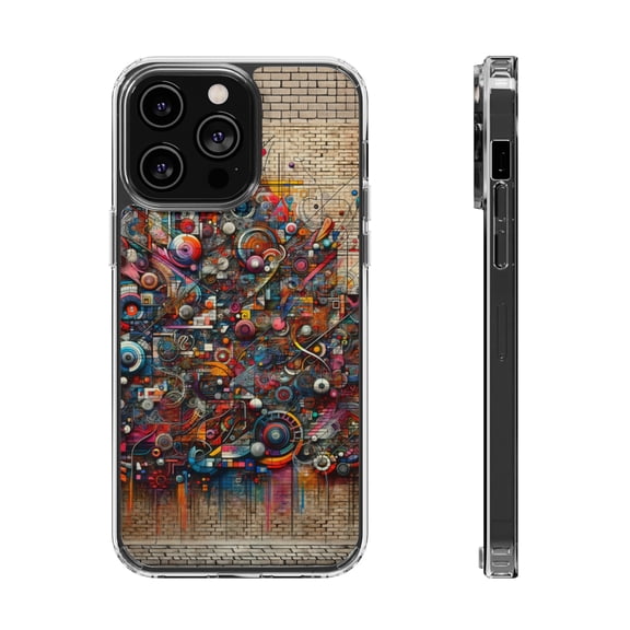 DistinctInk Hybrid (Acrylic / TPU) Clear Slim Fit Case for Apple iPhone 15 PLUS (6.7" Screen) - "Vibrant Urban Mural: Bursting Colors and Creative Expression"