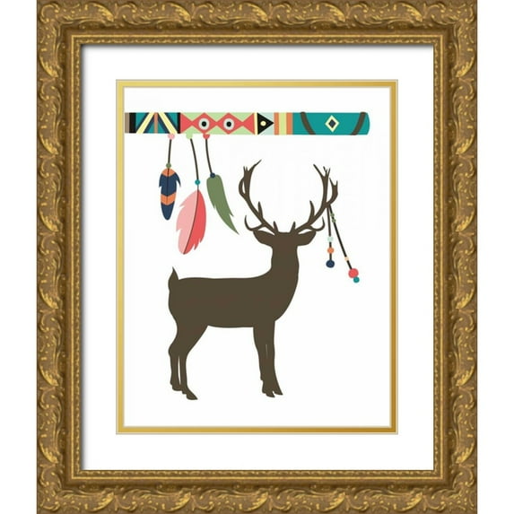 Robinson, Tamara 20x24 Gold Ornate Wood Framed with Double Matting Museum Art Print Titled - Deer Feathers