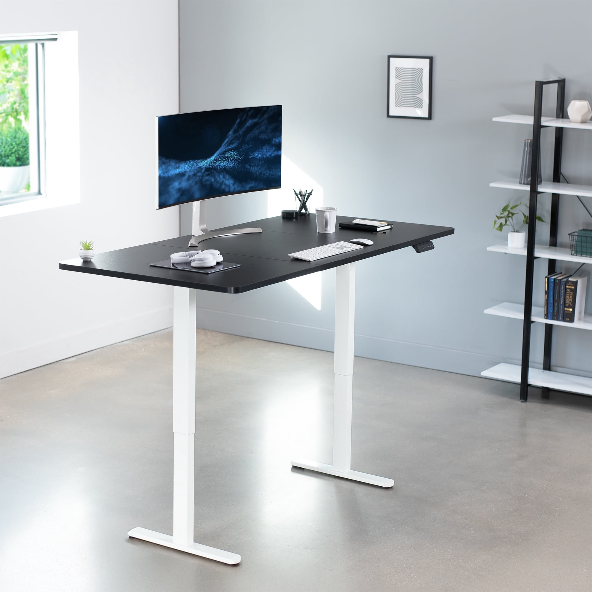 VIVO Electric Dual Motor 71” x 36” Standing Desk, Black Top, White Frame