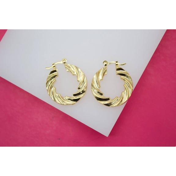 18K Gold Filled Designed Twist Lever Back Earrings (J100)