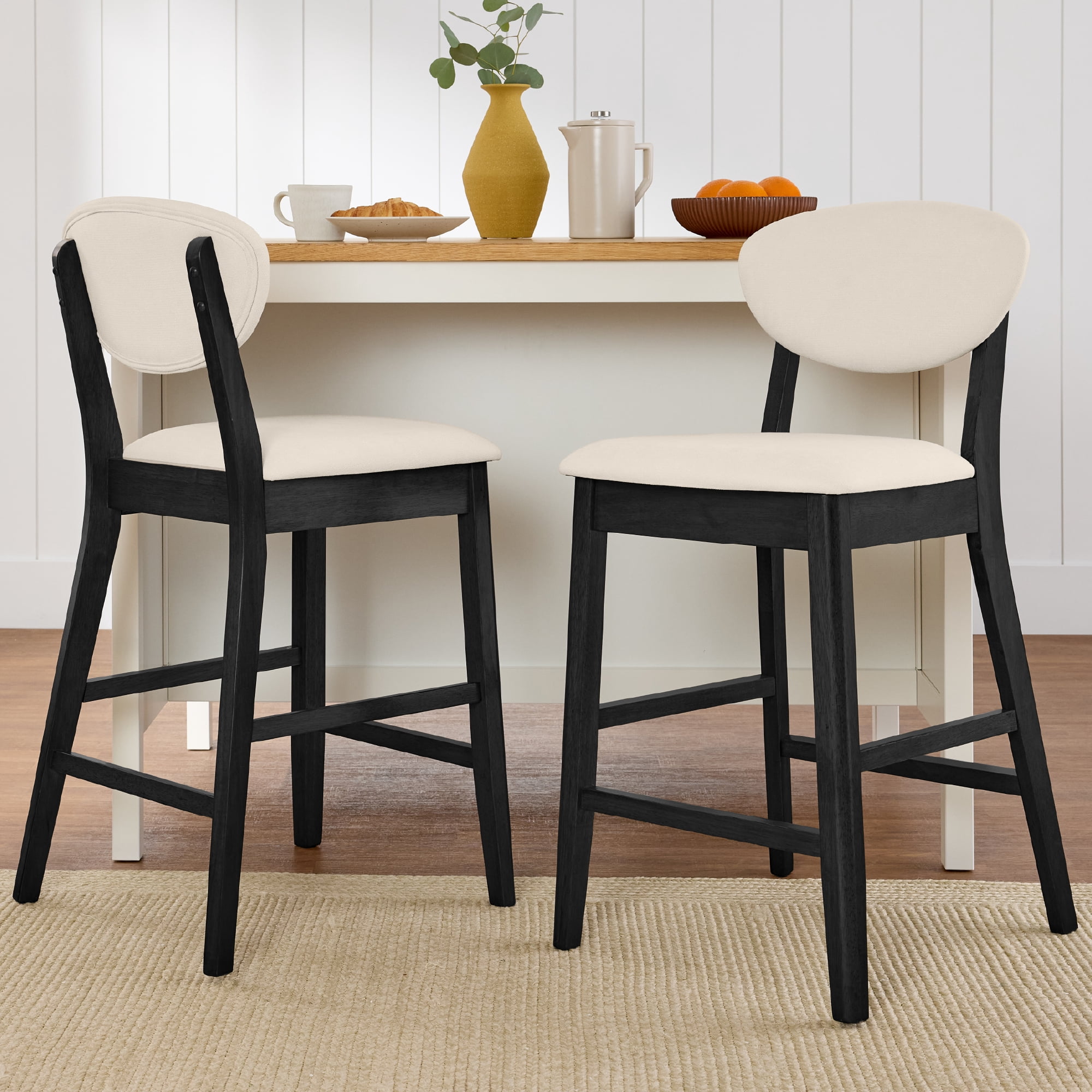 Best Choice Products Set of 2 Counter-Height Bar Stools, Armless W/Upholstered Seat Cushion & Backrest - Black / Cream