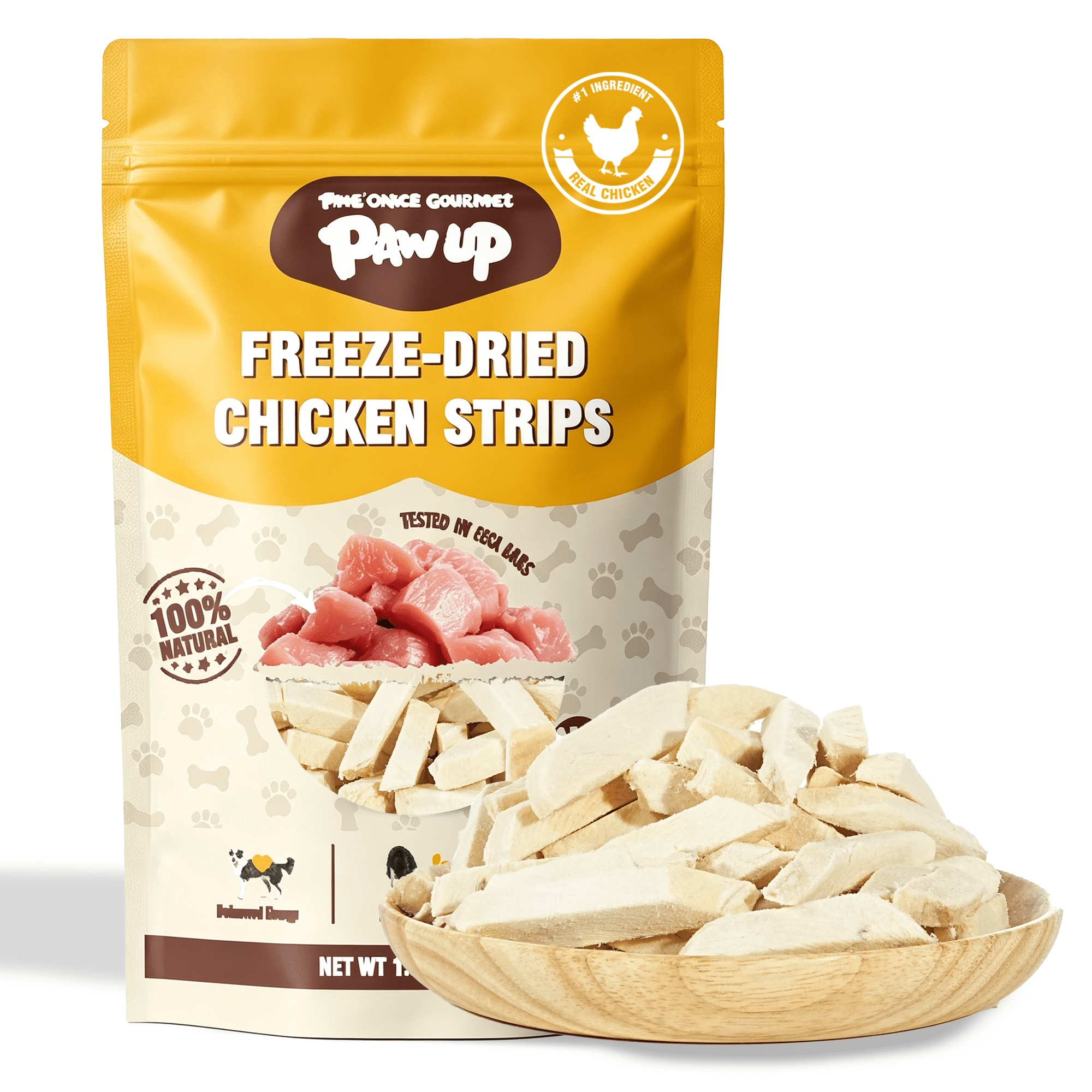 PAWUP Freeze Dried Dog & Cat Treats, Chicken Strips, Single Ingredient Pure Snack for Small Dogs & Cats, 1.5oz Bag