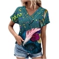 thumbnail image 2 of Fiudx Ofertas Flash Del Día Solo En Línea Top Informal de Primavera y Verano de Manga Corta con Cuello En V para Mujer, 2 of 4