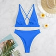 thumbnail image 4 of Huesdet Ensemble Bikini pour Femmes Maillot de Bain Deux Pièces Taille Haute Col Rond (Bleu, P), 4 of 7