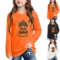 thumbnail image 2 of Qingpeng Boys Girls Cute Highland Cow Halloween Graphic Shirt Long Sleeve Crewneck Pullover Top, 2 of 6