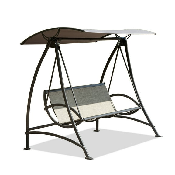 Royard Oaktree 3-Seat Patio Swing Chair, Outdoor Swing Glider with Adjustable Canopy, Hanging Bench with Breathable Seat and Durable Steel Frame, Heavy-Duty Swing Set for Backyard, Poolside, Balcony
