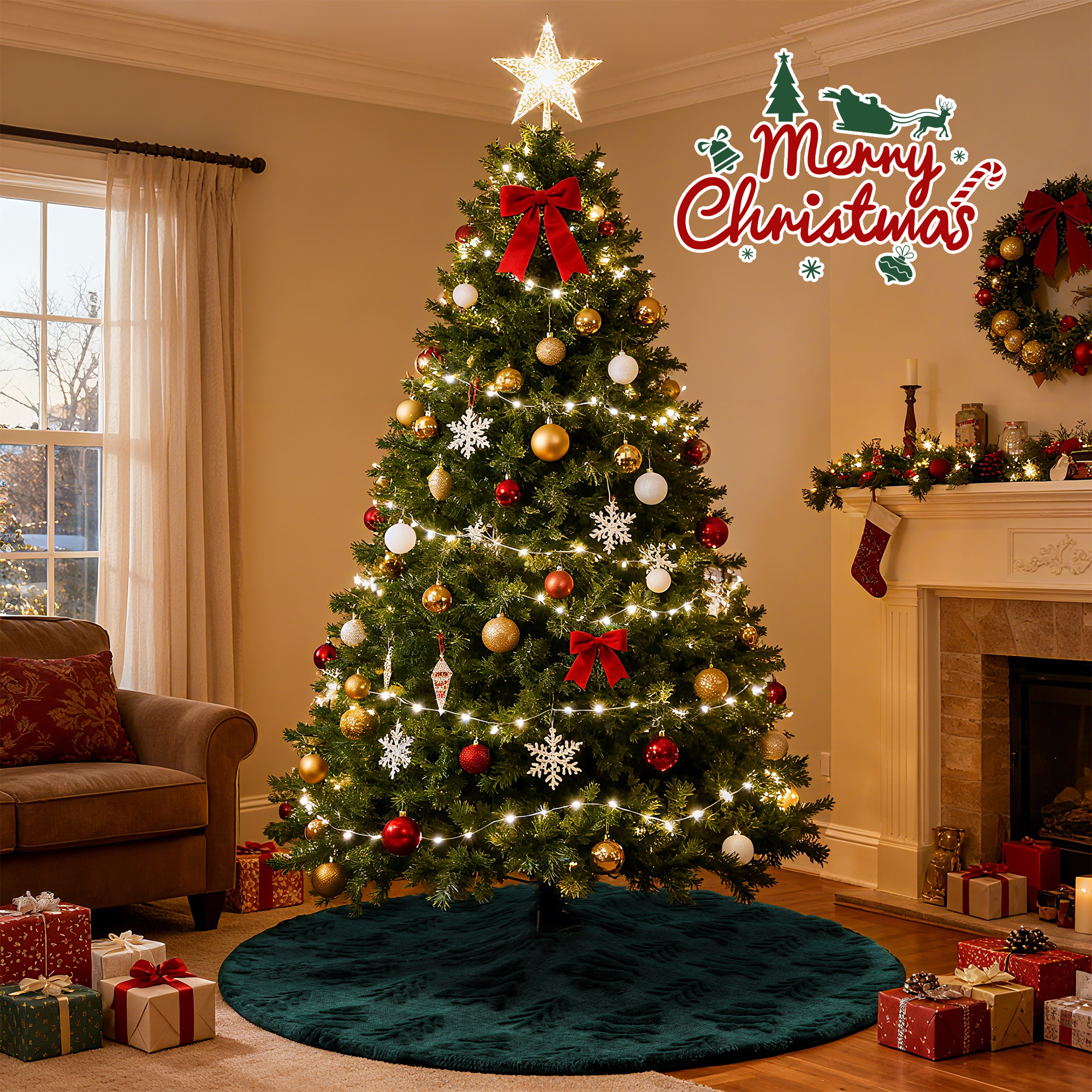 Sanmadrola Green Plush Christmas Tree Skirt, 30 In photo 2