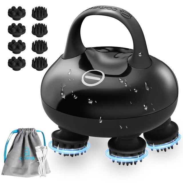 Masajeador de Cabeza COMFIER Negro Crecimiento del Cabello y Alivio del Estrés Impermeable