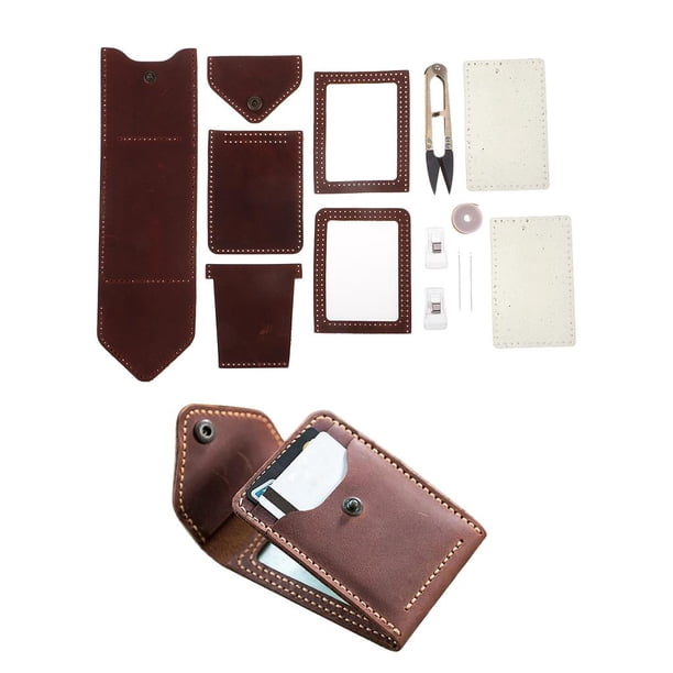 1 de manualidades de material cuero de bricolaje, kit de fabricación de monederos de s plegables con película para principiantes adultos hechos a marrón BLESIY Fabricación de monedero DIY
