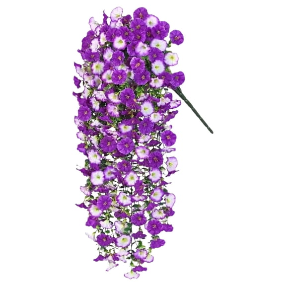 Artificial Flowers with Hanging Basket, Outdoor Faux Plants Silk Morning Glory Vines, Fake Green Arrangement for Garden Patio Spring Summer Decor