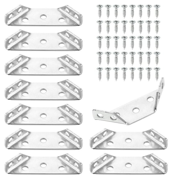 10Pcs Furniture Corner Connector, Triangle Shelf Support Brackets, Metal Angle Brace Bracket Fasten Connector for Wood Shelves Furniture, Silver