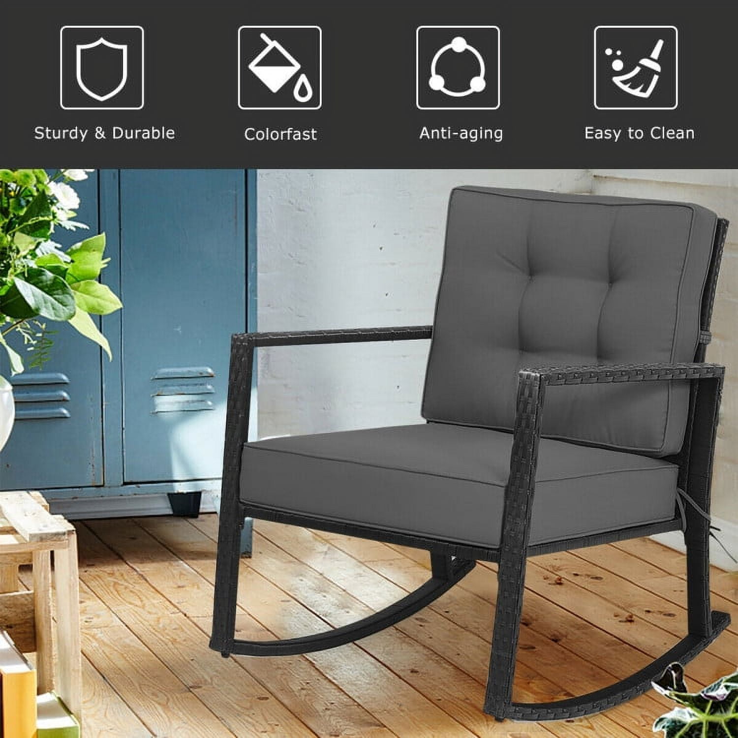 Aimee Lii Outdoor Rocking Chair, Patio Rocker Chair, Weather Resistant,for Lawn, Porch, Backyard, Indoor and Garden, Gray