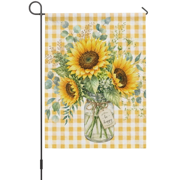 Sunflower Bouquet Garden Flags For Outdoor, Summer Floral Farmhouse Eucalyptus Leaf Yellow Plaid Small Double Side Yard Flags Weather Proof Garden Decor for Lawn Outside Holiday 12 x 18 Inches