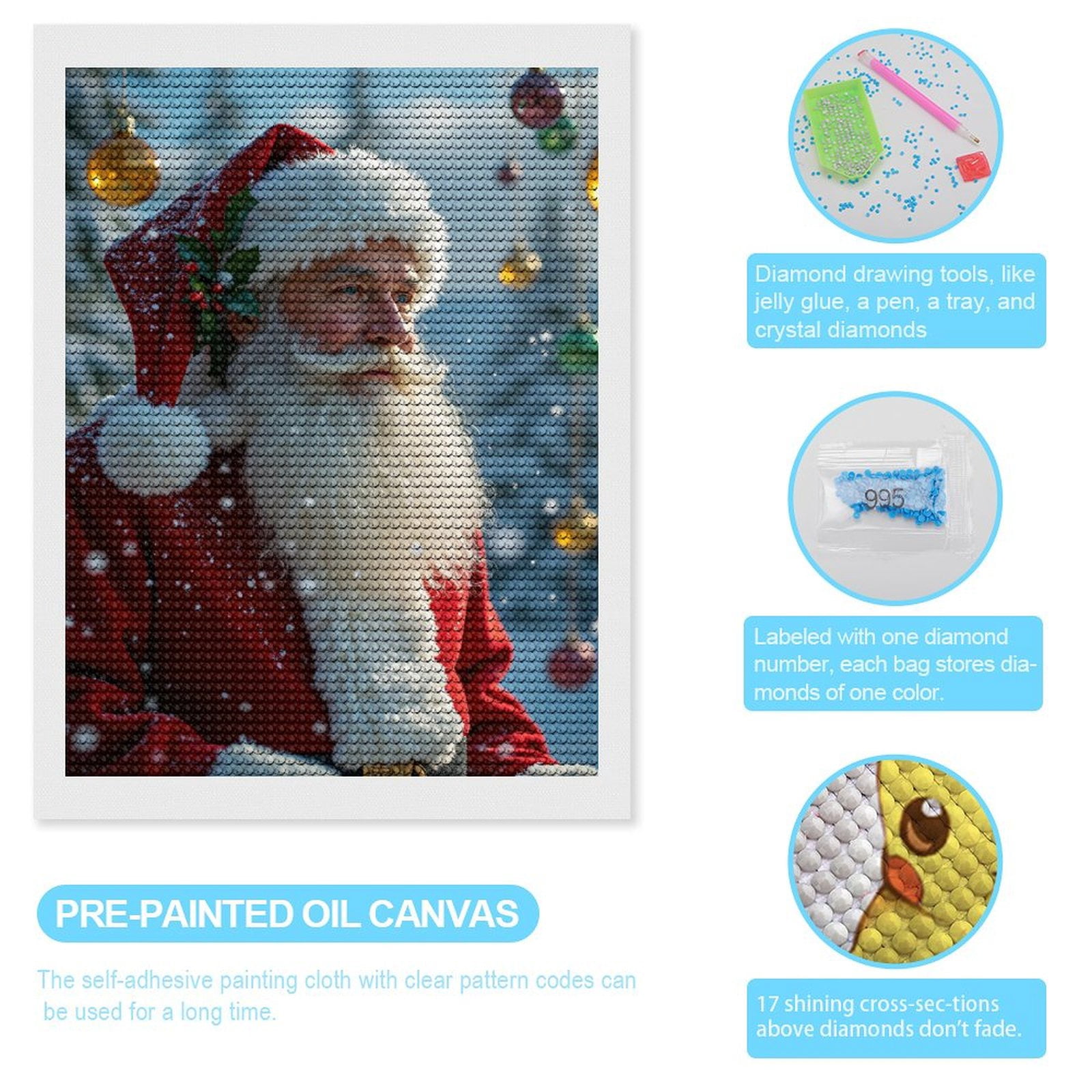 Diamond Art Kits for Adults, Santa Claus Winter Holiday Scene 5D Diamond Painting Kits for Adults Beginners, DIY Full Drill Diamond Painting, Gem Art and Crafts 12x16