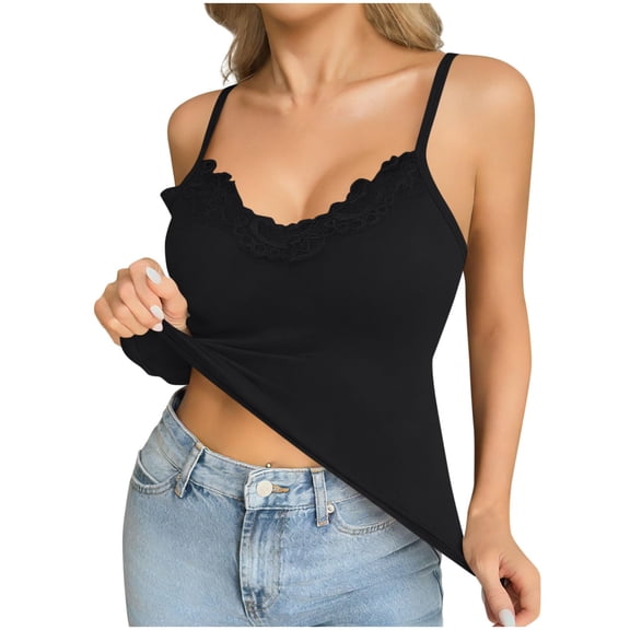 ZIXKCGDSE Built in Bra Tank Tops for Women Lace V Neck Slim Fit Cotton Sleeveless Shirts Size XL