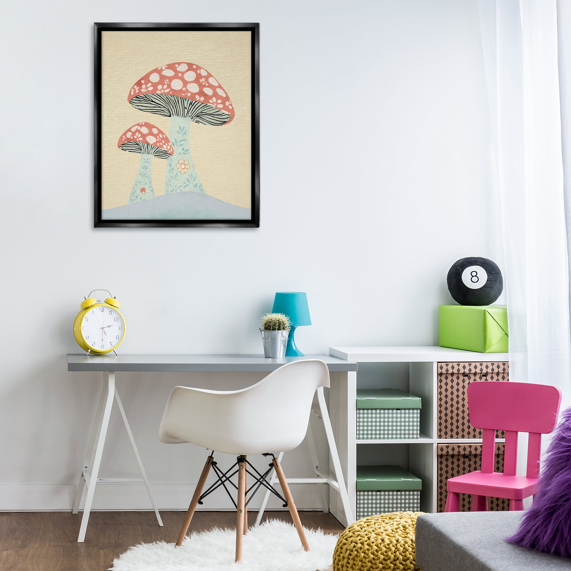Stupell Industries Floral Collaged Mushrooms Botanical & Floral Painting Black Floater Framed Art Print Wall Art, 25 x 31