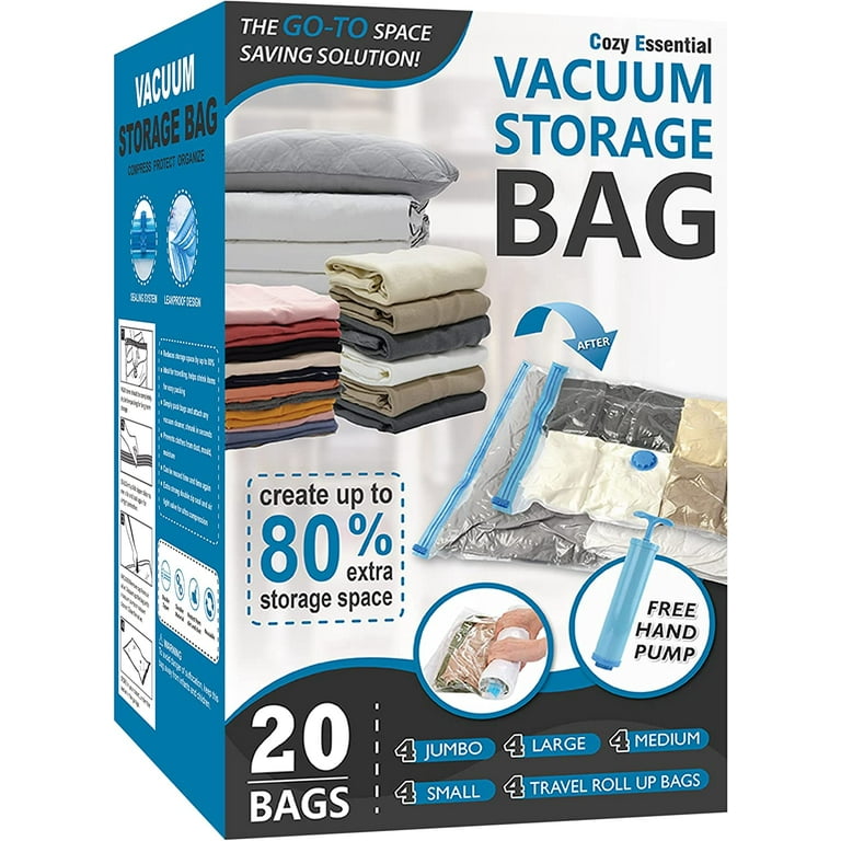 20 Pack Vacuum Storage Bags, Space Saver Bags (4 Jumbo/4 Large/4 Medium/4  Small/4 Roll) Compression for Comforters and Blankets, Sealer Clothes