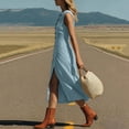 thumbnail image 4 of ChaoHeng Dresses for Women Maxi for 2026 Spaghetti Strap Sleeveless Flowy Solid Casual for Light Blue M, 4 of 7