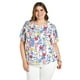 thumbnail image 1 of Blusa estampada de manga corta Roman Fashion, Tallas Extras, 5118 (Flor azul) azul 42, 1 of 6