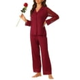 thumbnail image 4 of INSPIRE CHIC Women's Button Down Shirt Sheer Mesh Long Sleeve Long Pants Pajama Set Sleepwear S Red, 4 of 6