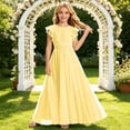 thumbnail image 2 of SUXIAN Dresses for Girls Chiffon Long Sleeve Summer Party Soft Flowy Formal Evening Toddler Girl Dress Yellow 12-13 Years, 2 of 4