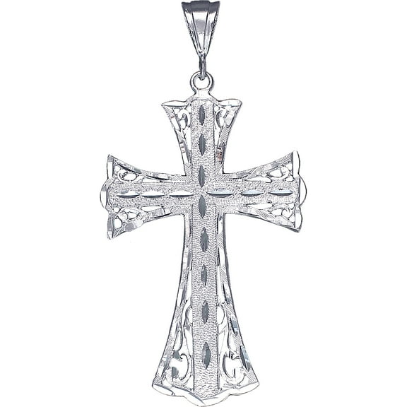Large Sterling Silver Cross without Jesus Pendant Necklace Diamond Cut Finish