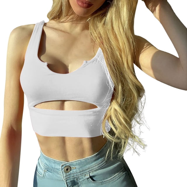 Playeras,Blusas y Tops,Ropa para Mujer Correr camisetas sin mangas para las mujeres Top sin mangas para mujer U Veck, sexy, único, ajustado, recortado, sin mangas (White, M)