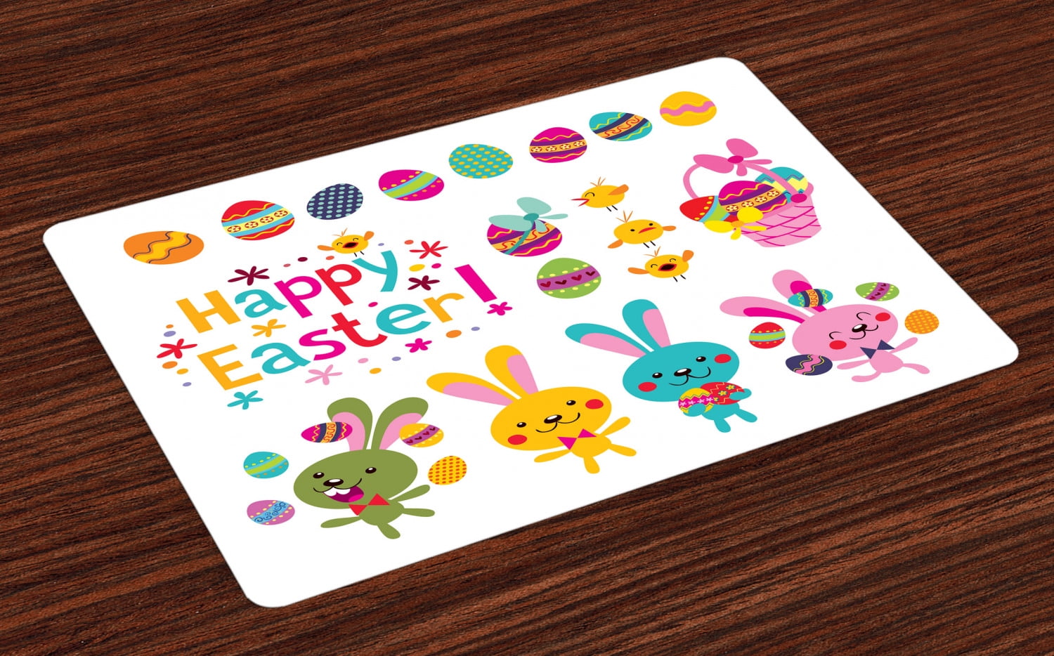 Easter Placemats Set of 4 Spring Season Holiday Themed Colorful Cartoon