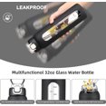 thumbnail image 3 of Botellas de agua de vidrio de 32 onzas con 2 tapas - Tapa con Asa y Pitillo y Tapa con Pajita, botella de agua de borosilicato motivacional de 1 litro con marcador de tiempo y funda de, 3 of 4