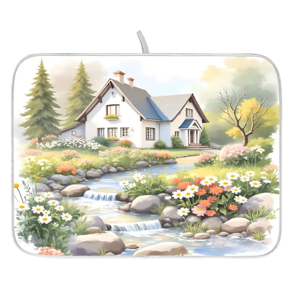 Ryvnso Watercolor Vintage View Dish Drying Mat for Kitchen Countertop 16x18 Small Dish Pad Drainer Rack Dish Sink Mats