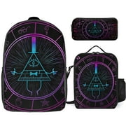 WOODYOTIME Gravity Falls Bill Cipher 3 Piece Backpack Set with Lunch Bag Pencil Case, High Capacity Bookbag with Lunch Box Pen Box for Man Women Workplace Travel