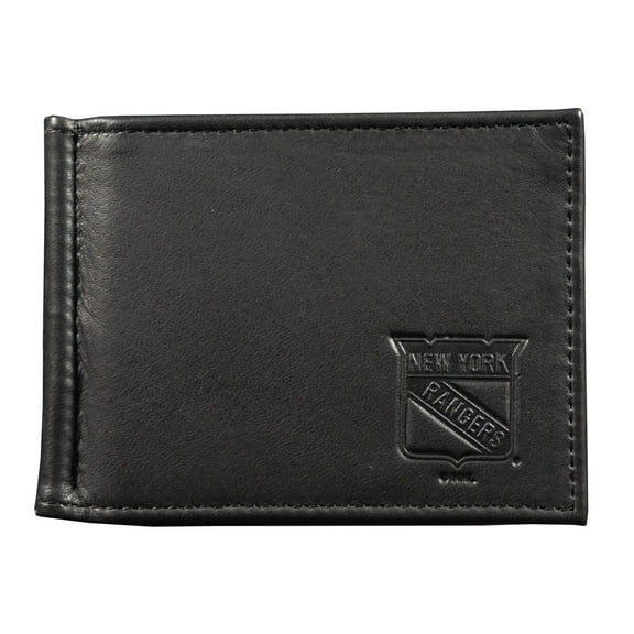 New York Hockey Rangers Genuine Black Leather Money Clip Wallet RFID Blocking