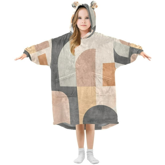 FORMRS Wearable Blanket Hoodie with Sleeves for Kids Cozy Flannel Sweatshirt, Abstract Shapes