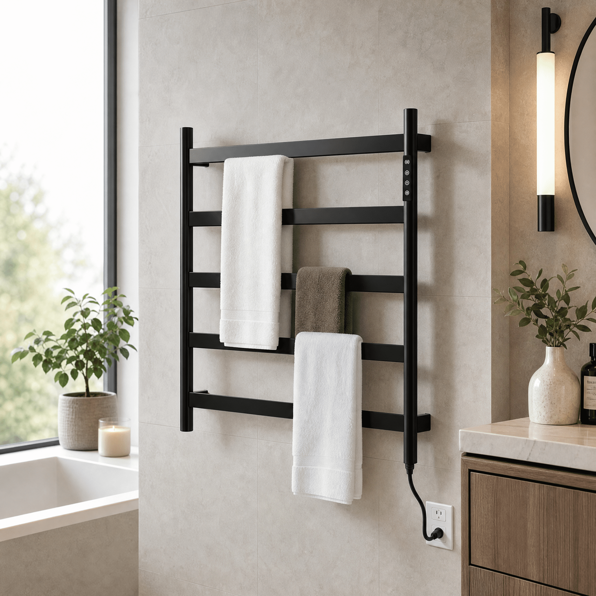 22.5" Heated Towel Rack for Bathroom,Wall Mounted with Intelligent Touch Screen Timer, 4-Bar Towel Warmer, 304 Stainless Steel Polished, Plug-in/Hard-Wired
