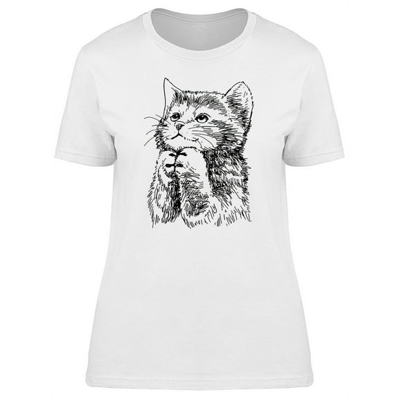 Cute Happy Kitten Sketch T-Shirt Women -Image by Shutterstock, Female x-Large