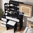 thumbnail image 2 of Gaderth Vanity Desk With Sliding LED Mirror And Power Outlet, Makeup Dressing Table With 4 Drawers, Storage Shelves And Stool, 3 Color Lighting Modes, Bedroom Vanity Set With USB Ports, 2 of 8