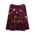 thumbnail image 5 of Wutalume Women's Round Neck Lightweight Sweater Casual Long Sleeve Christmas Print Knit Pullover, Merry Christmas Themed Top with Holiday Cheer,Wine L, 5 of 5