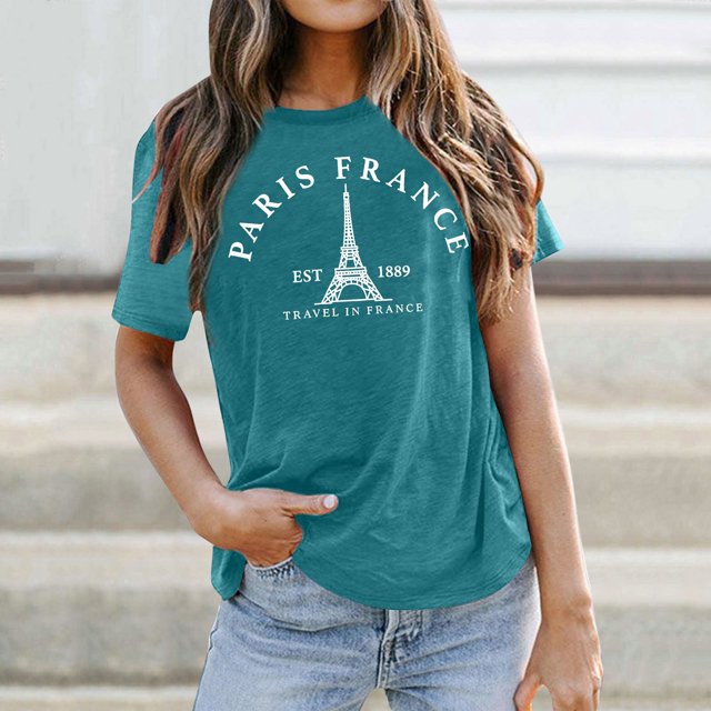 MKLEKYY Playeras Camiseta De Francia Para Mujer, Camiseta De La Torre, Camisetas De Viaje En Francia, Camisetas De Vacaciones, Tops Talla XXXL