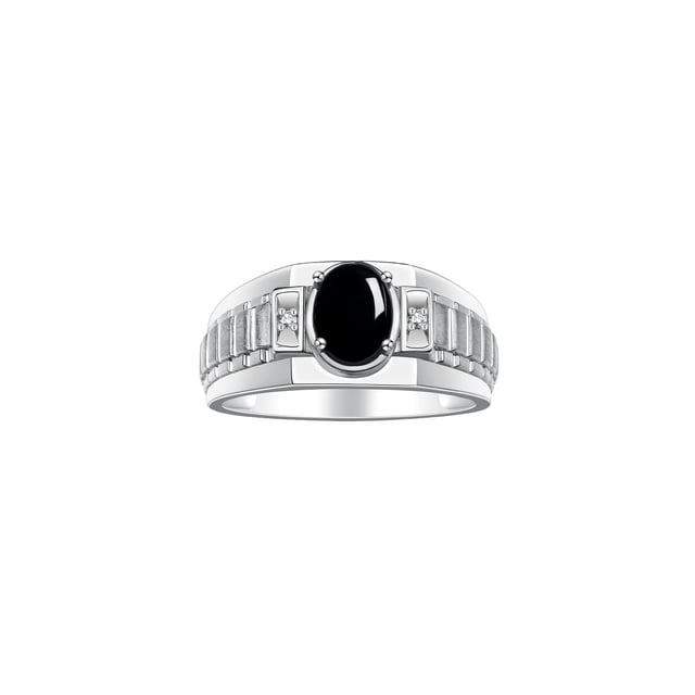 RYLOS Men's Rings Sterling Silver Rings Classic Designer Style 8X6MM Oval Gemstone & Diamond Ring Cabochon Onyx Birthstone Rings For Men Size 9