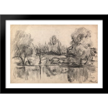 Village pond 40x28 Large Black Wood Framed Print Art by Pyotr Konchalovsky