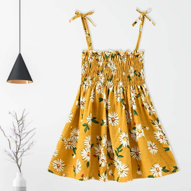 EGNMCR Vêtements pour Bébé Fille Été Robe à Bretelles Sans Manches pour Tout-Petits et Bébés Filles Imprimé Graphique Vêtements pour Enfants