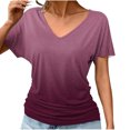 thumbnail image 2 of Camisetas de Manga Corta Casuales para las Mujeres con Cuello en V, Sudadera Casual de Poliéster, Impresión Sólida de las Señoras para la Fiesta de Trabajo Diaria, Invierno Y Primavera, 2 of 9