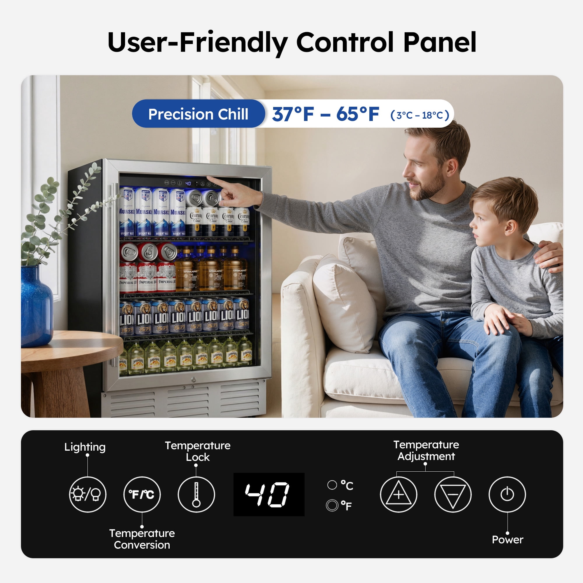Simzlife  180 Cans Beverage Refrigerator, 24" Built-in Beverage Cooler, Under Counter Fridge with Glass Door,Black