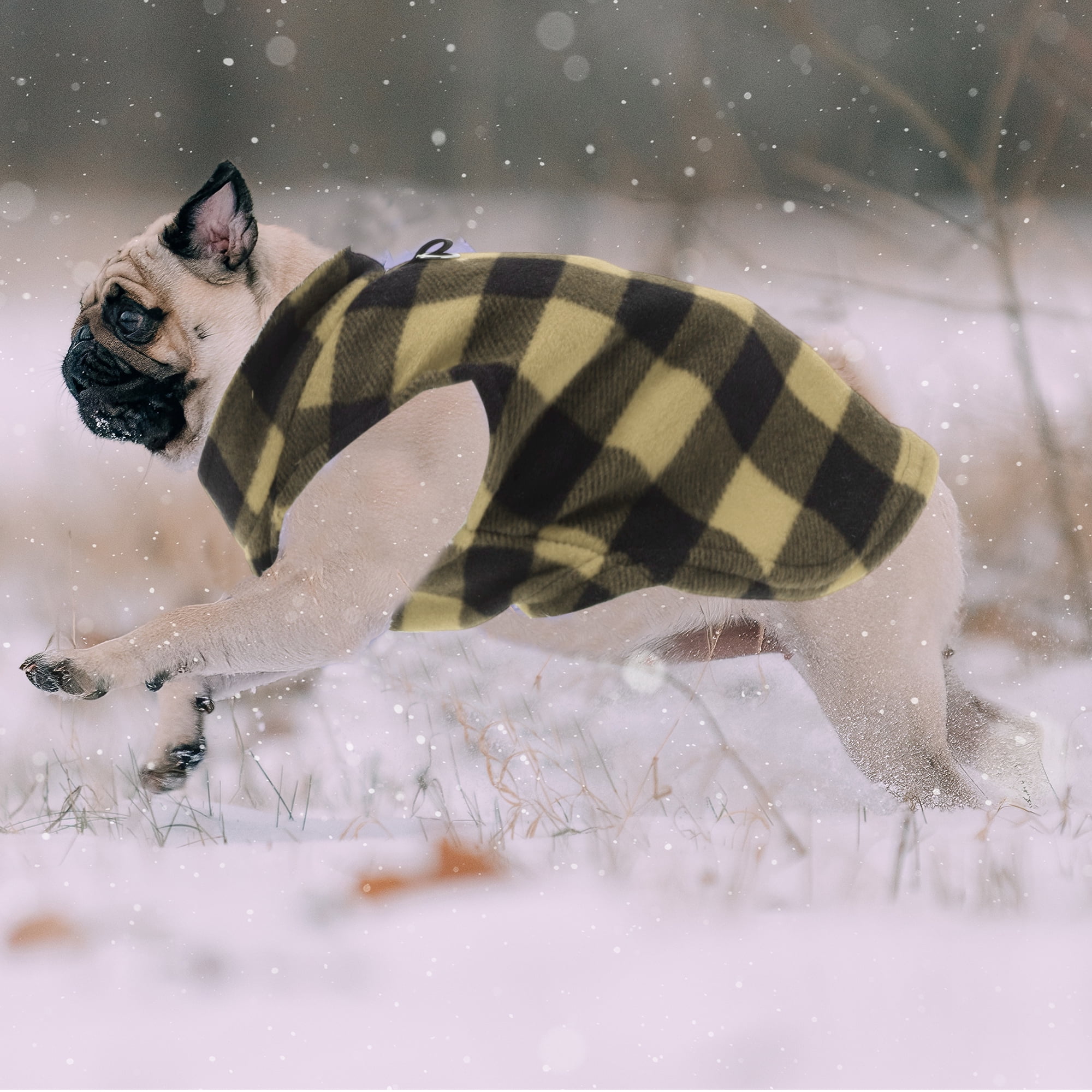 Unique Bargains Small Dog Cat Jumpers Plaid Polar Fleece Clothes Yellow Black L