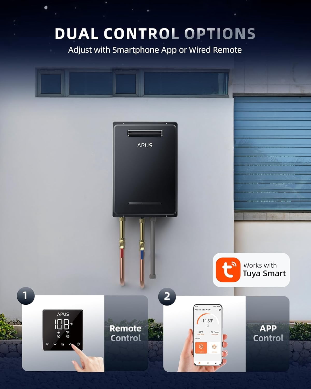 190000BTU Outdoor Tankless Water Heater,with WiFi & Remote Control,High Efficiency for Supports 5 Outlets